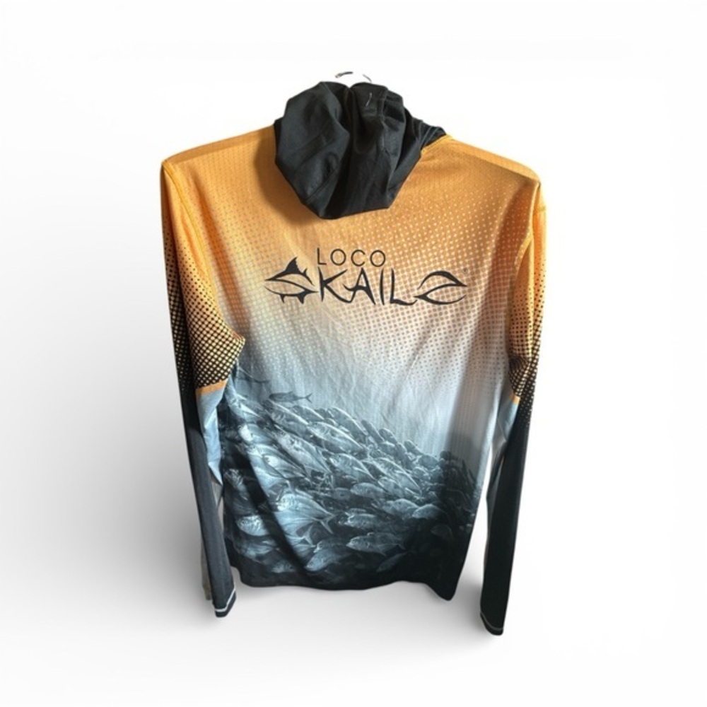 Loco Skails Orange and Black Fishing Hoodie Outdoorsmen Mens Size Small Shirt